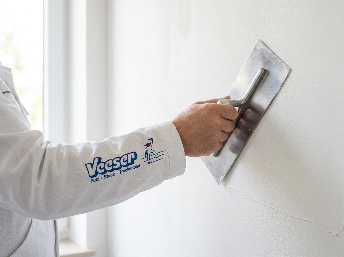 Handwerker beim Verputzen einer Wand